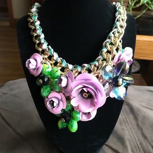 Pink and Green Flower Statement necklace